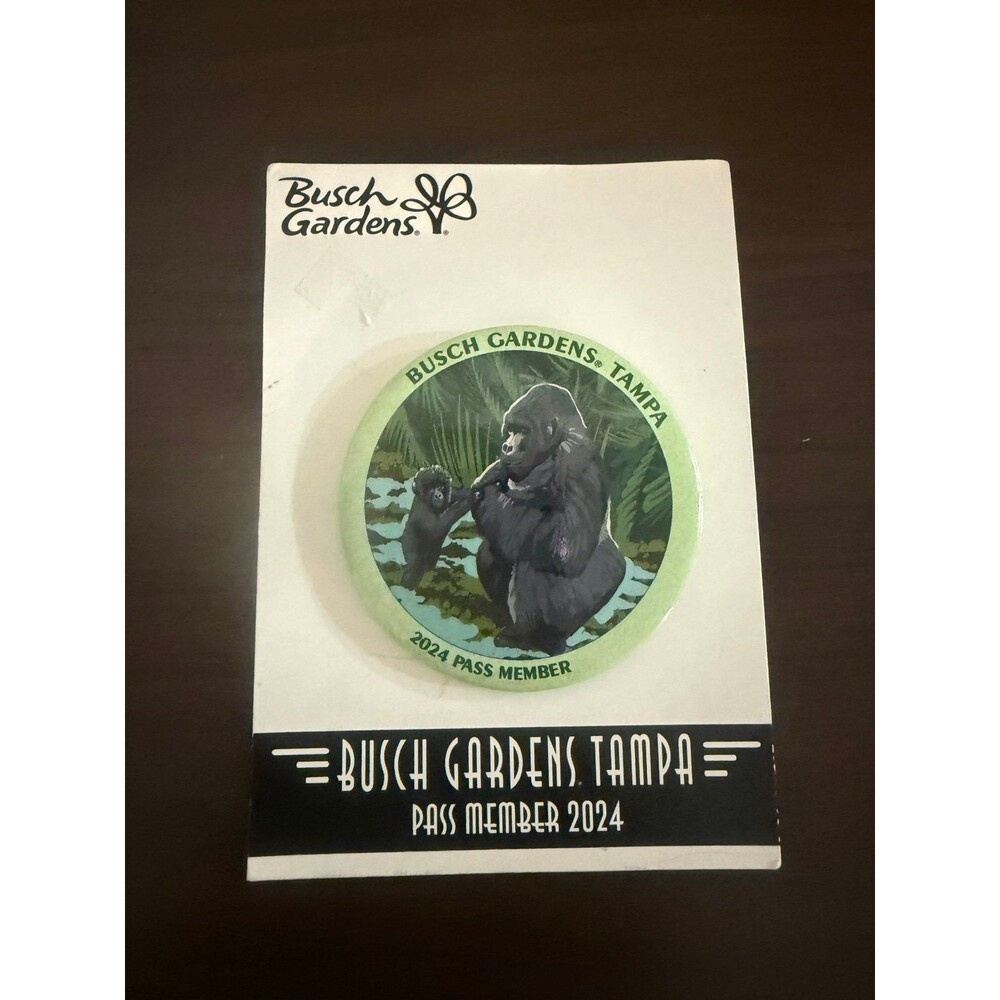 New Busch Gardens Tampa 2024 Pass Member Gorilla Button Pin 2in